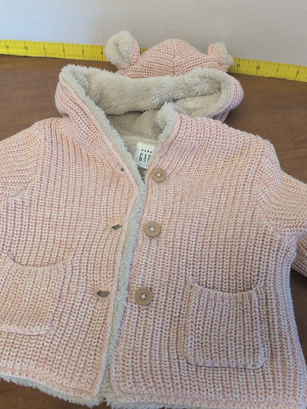 baby GAP Pink Knit Hooded Jacket with Faux Fur Lining